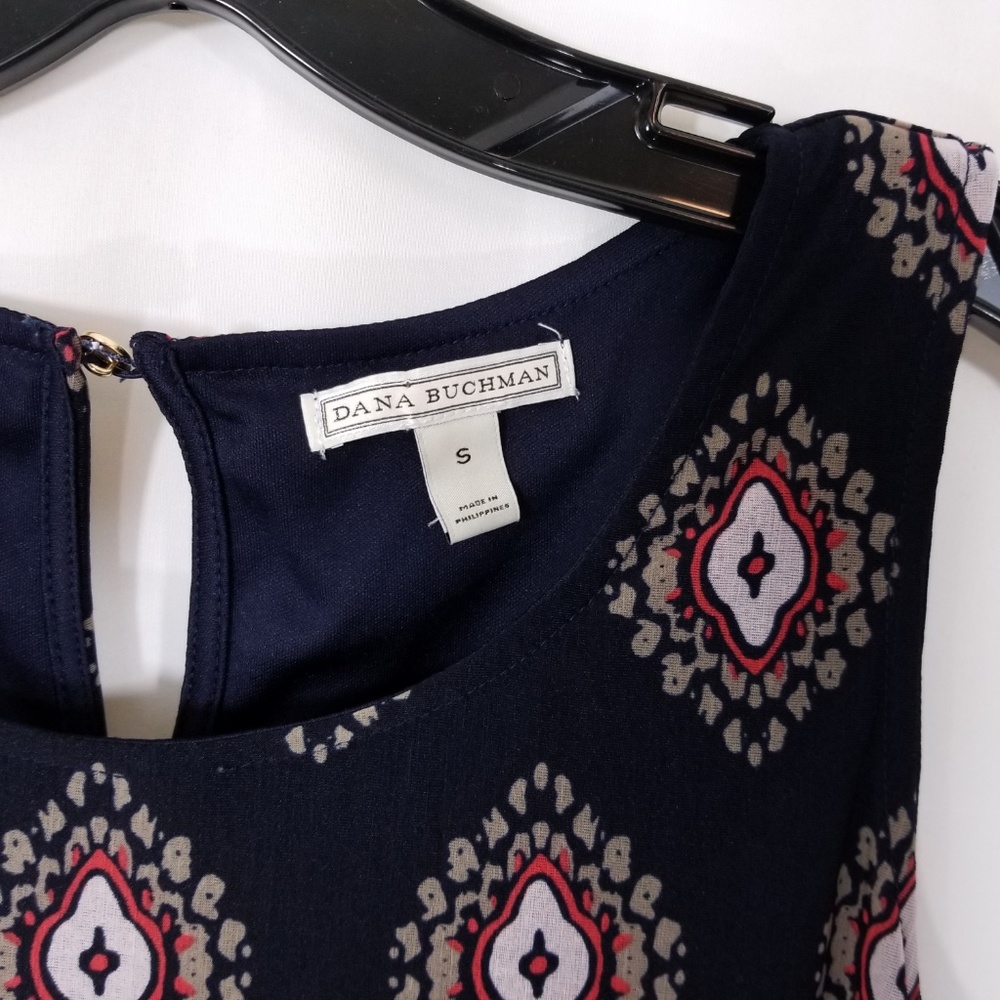 Dana Buchman Sheath Dress Blue Beige Print Small - Picture 5 of 8